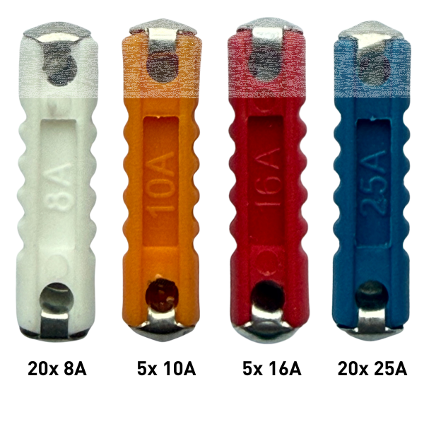 KFZ Sicherungen 50x Torpedo Abschmelzsicherungen 8A 10A 16A 25A Oldtimer Auto Set