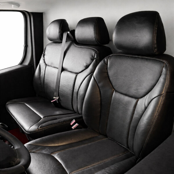 Sitzbezüge Maß für Opel Vivaro Renault Trafic Nissan Primastar 2001–2015 Kunstleder Schwarz