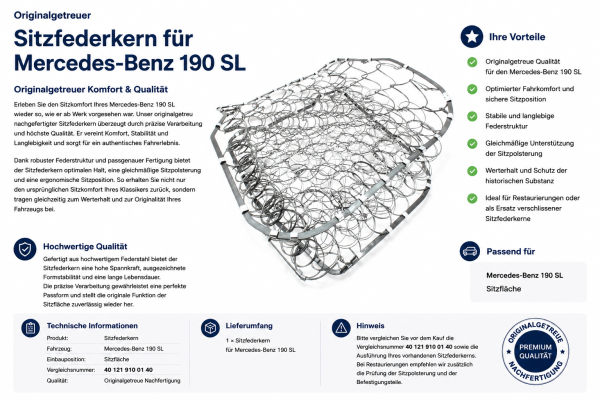Federkern Sitzfläche für Mercedes Benz 190SL 1955-1963 Fahrerseite