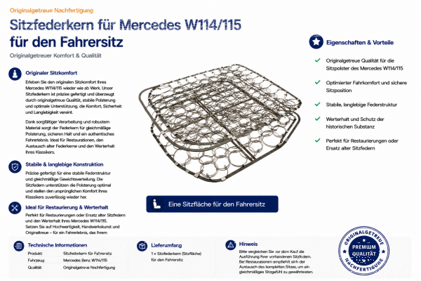 Federkern Sitzfläche für Mercedes Benz W114 / W115 Fahrerseite