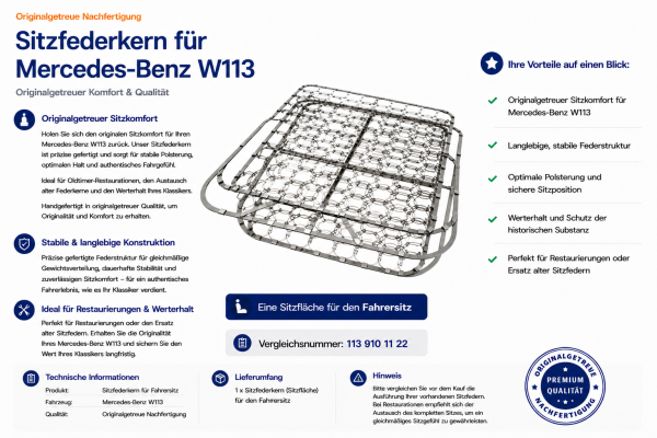 Federkern Sitzfläche für Mercedes Benz W113 Pagode Fahrerseite