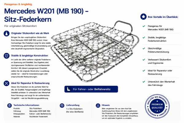 Federkern Sitzfläche für Mercedes Benz W201 (190)