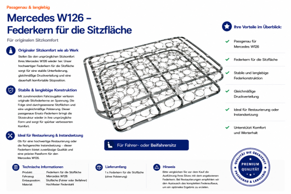 Federkern Sitzfläche für Mercedes Benz W126 SE SEL