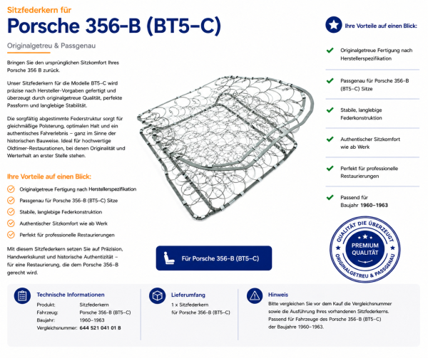 Federkern Sitzfläche für Porsche 356-B (BT5-C) 1960-1963