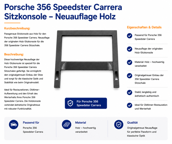 Sitzkonsole für Porsche 356 Speedster Carrera Neuauflage Holz