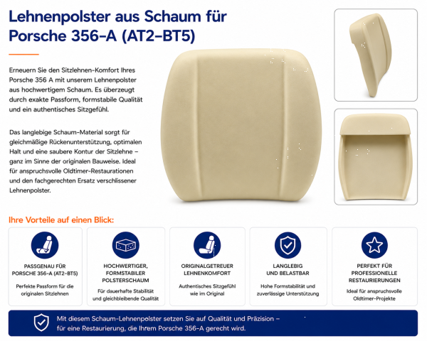 Lehnenauflage Schaum Polster Rückenlehnen für Porsche 356-A (AT2-BT5)