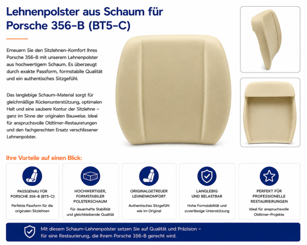 Lehnenauflage Schaum Polster Rückenlehnen für Porsche 356-B (BT5-C)