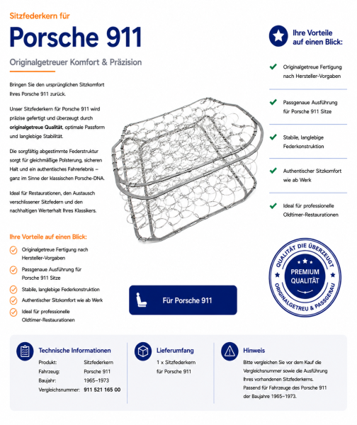 Federkern Sitzfläche für Porsche 911 1965-1973