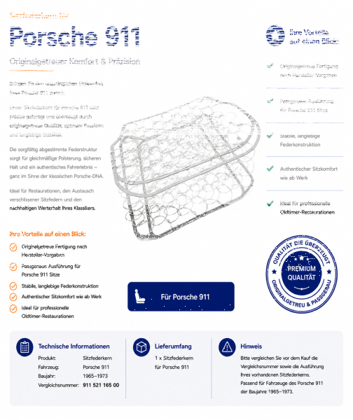 Federkern Sitzfläche für Porsche 912 1965-1973