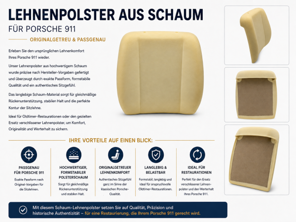 Lehnenauflage Schaum Polster Rückenlehnen für Porsche 912 1965-1969