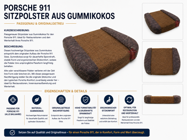Sitzauflage Sitzpolster für Porsche 912 Gummikokos 1965-1996