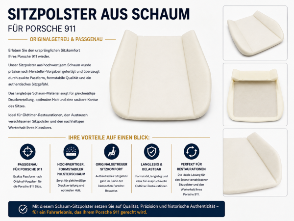 Sitzauflage Sitzpolster Schaumpolster für Porsche 912 1965-1969