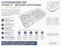 Federkern Sitzfläche für Volkswagen VW Bus T1 Doppelsitz 1962-1967 Beifahrer