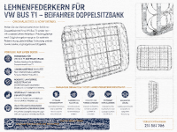 Lehnenfederkern Rückenlehne für Volkswagen VW T1 Doppelsitz 1962-1967 Beifahrer