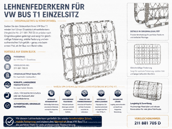 Lehnenfederkern Rückenlehne für Volkswagen VW T1 Einzelsitz 1962-1967
