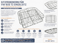 Federkern Sitzfläche für Volkswagen VW T2 Einzelsitz mit Verstellrad 1967-1974