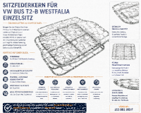 Federkern Sitzfläche für Volkswagen VW T2-B Westfalia Einzelsitz 1974-1979