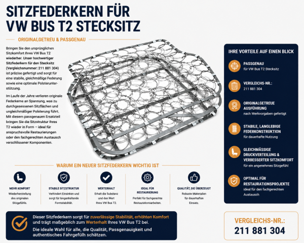 Federkern Sitzfläche für Volkswagen VW T2 Stecksitz 1967-1979