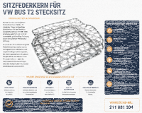 Federkern Sitzfläche für Volkswagen VW T2 Stecksitz 1967-1979