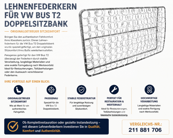Lehnenfederkern Rückenlehne für Volkswagen VW T2 Doppelsitzbank 1967-1969