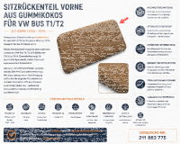 Polster Rückenlehne 2/3 Bank für Volkswagen VW Bus T1/T2 1963-1976 Gummikokos