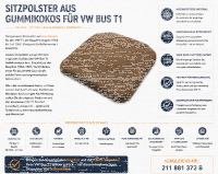 Sitzauflage Sitzpolster Beifahrer/Einzelsitz für Volkswagen VW Bus T1 1963-1967 Gummikokos