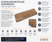Sitzauflage Sitzpolster 3er Bank/Klappsitz für VW T1/T2 1955-1963 Gummikokos