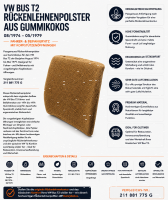 Lehnenauflage Polster Rückenlehe für Volkswagen VW Bus T2 1974-1979 Gummikokos