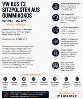 Sitzauflage Sitzpolster für Volkswagen VW Bus T2 1967-1974 Gummikokos