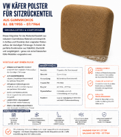 Lehnenauflage Polster Rückenlehe für Volkswagen VW Käfer 1955-1964 Gummikokos