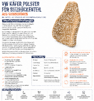Lehnenauflage Polster Rückenlehe mit Kopfstütze für Volkswagen VW Käfer 1972-1973 Gummikokos