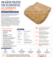 Sitzauflage Sitzpolster für Volkswagen VW Käfer 1972-1975 Gummikokos