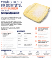 Sitzauflage Sitzpolster für Volkswagen VW Käfer ab 08.1976 Schaumstoff
