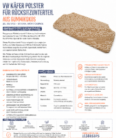 Sitzauflage Sitzpolster Rückbank für Volkswagen VW  Käfer 1955-1964 Gummikokos