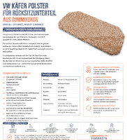 Sitzauflage Sitzpolster Rückbank für Volkswagen VW  Käfer bis 07/1955 Gummikokos