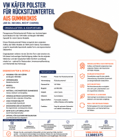 Sitzauflage Sitzpolster Rückbank für Volkswagen VW  Käfer ab 08/1964 Gummikokos