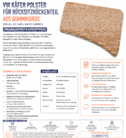 Lehnenauflage Polster Rückenlehe Rückbank für Volkswagen VW Käfer bis 07.1955 Gummikokos